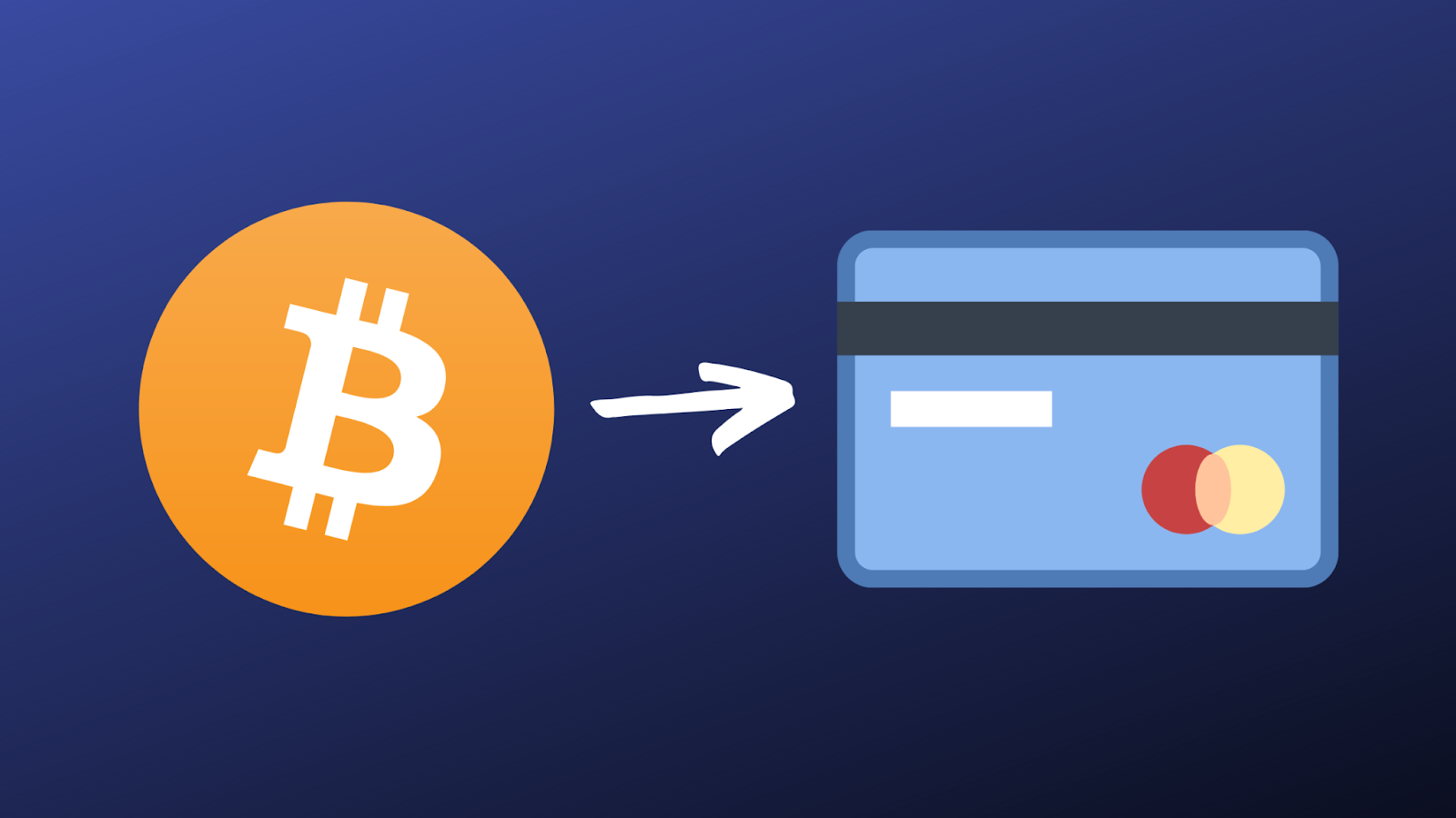 Bitcoin and bank card sign on a blue background
