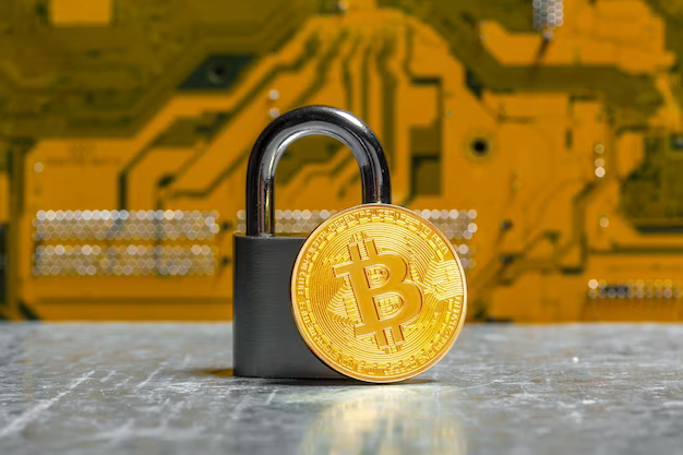 Golden bitcoin and lock
