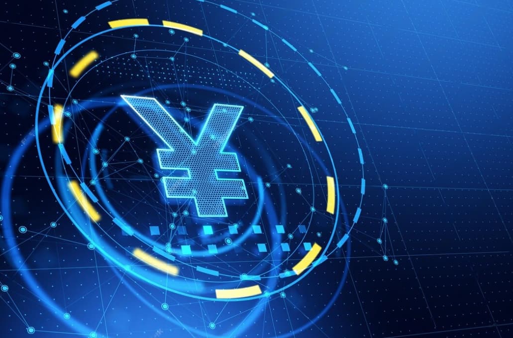 Yuan Chain Coin in a circle on blue digital background