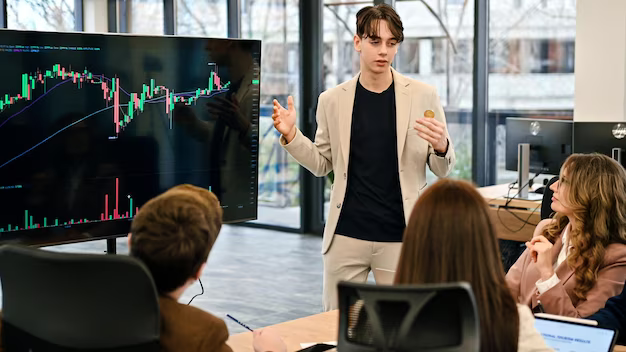 Young worker leading a business meeting